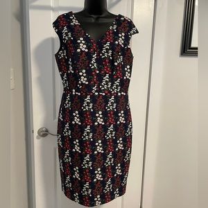 Brooks Brothers embroidered sheath in navy print